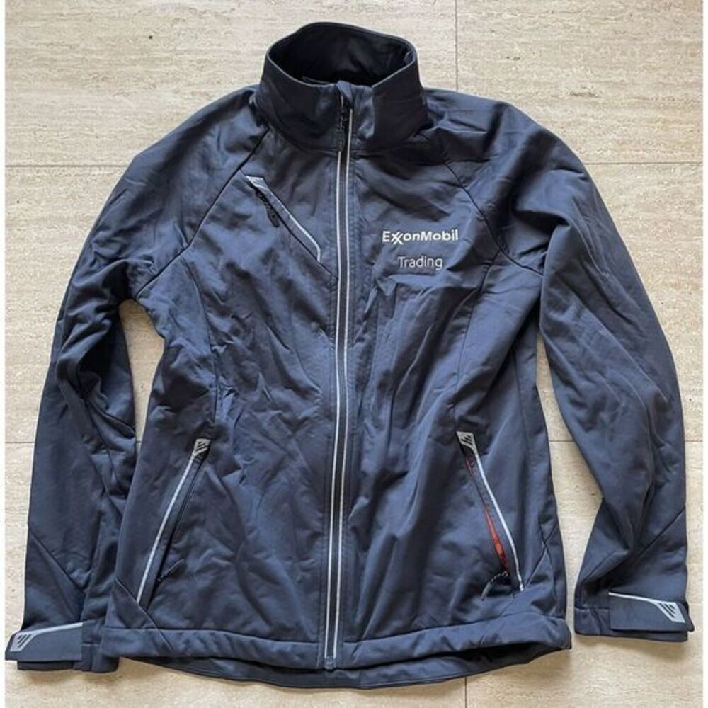 Exxon Mobile Elevate‎ Women Jacket Trading Soft-Shell Gray Full Zip Lined